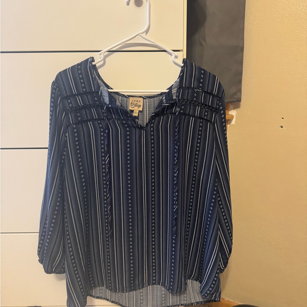 Como Vintage Navy and White Striped Tunic Top